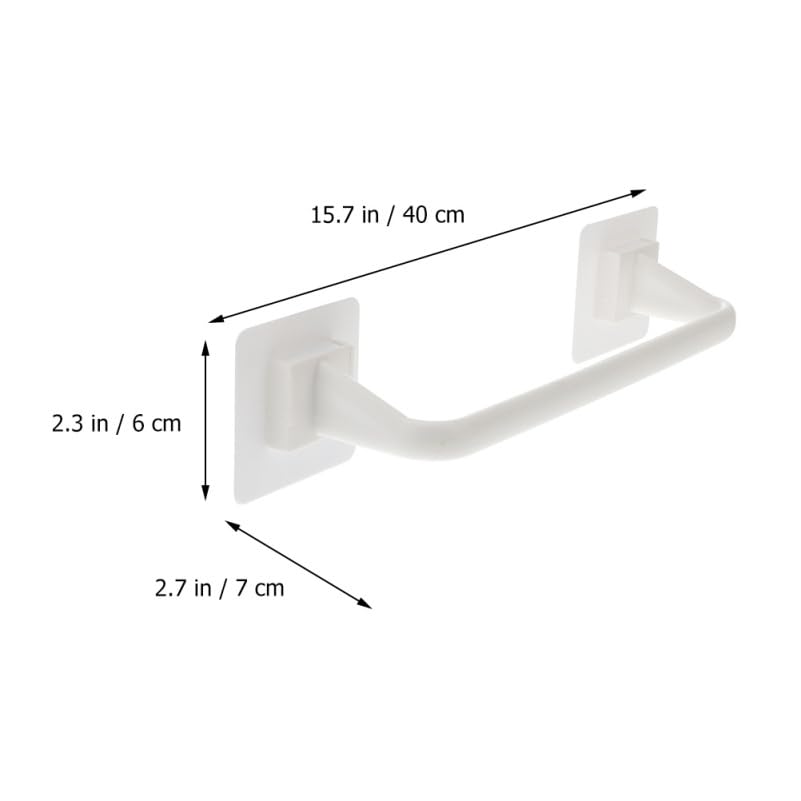 Homsfou 2-Pack Self Adhesive Bathroom Towel Bars No Drill Wall Mounted Single Towel Racks Space Saving Holder for T-owels and Robes in White 15.74In