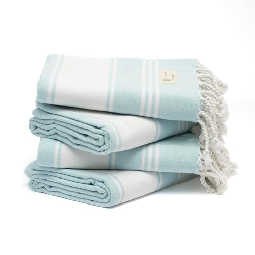 Salt Earth Cotton Turkish Beach Towel (Set of 4, 36"x72") - Soft, Quick Dry, Sand Resistant, Absorbent Towels for Bathroom, Home, Travel, Pool, Spa, Bath, Swim - Beach Towels Oversized (Aqua) - color: Aqua, size: Pack of 4
