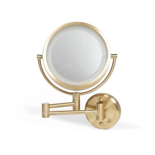JERDON Hardwired Wall-Mount Makeup Mirror - 8X/1X - Gold - HL75BGD | 8.5" Diameter, 13.5" Wall Arm, LED Lighting, Direct Wire Installation - color: Gold Direct Wire