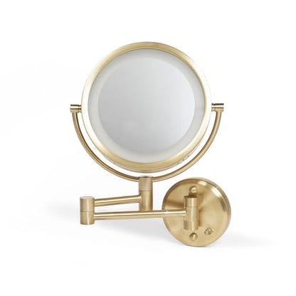 JERDON Hardwired Wall-Mount Makeup Mirror - 8X/1X - Gold - HL75BGD | 8.5" Diameter, 13.5" Wall Arm, LED Lighting, Direct Wire Installation - color: Gold Direct Wire