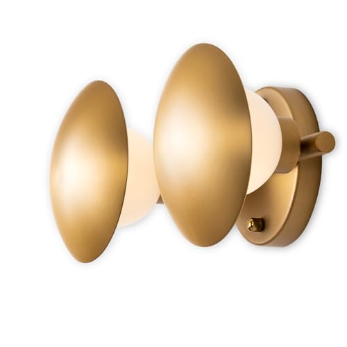 Modern Gold Mushroom Wall Sconces, Globe Spherical Wall Lamp | Mid Century, Small Brass Vanity, Single Ball Lights Fixture, Contemporary Milk Glass - color: Gold, size: 2 Heads