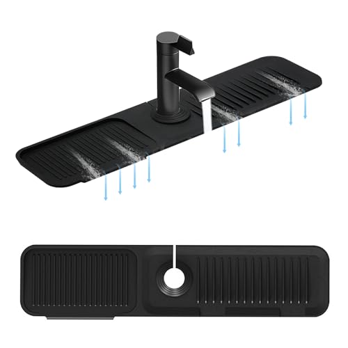 5° Slope Kitchen Sink Faucet Mat, Kitchen Sink Splash Guard, Silicone Material Easy to Clean, 24*5.5 inch Large Size, Suitable for Bathroom, Laundry Room and RV,black - color: Black
