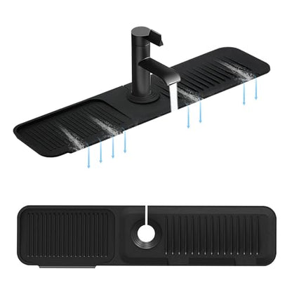 5° Slope Kitchen Sink Faucet Mat, Kitchen Sink Splash Guard, Silicone Material Easy to Clean, 24*5.5 inch Large Size, Suitable for Bathroom, Laundry Room and RV,black - color: Black