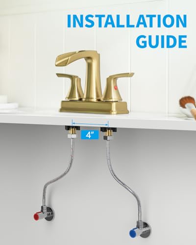 Fapully 4 Inch Centerset Waterfall Bathroom Faucet Brushed Gold | Lead-Free Brass, Llave De Lavamanos De Baño, Bathroom Sink Faucet for Bathroom Sink with Pop-up Drain, - color: Brushed Gold