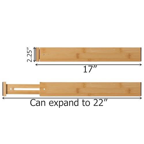4 Piece Bamboo Expandable Drawer Dividers Adjustable Spring Loaded Organizers for Kitchen Utensils Clothes and Makeup Tools Perfect for Home Organization in Bedroom Bathroom Dresser & Desk - size: 4 Piece