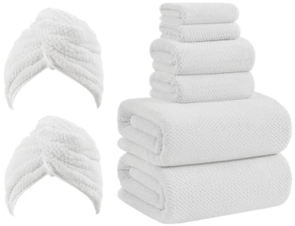8 Piece Bath Towel Set,Extra Large Bath Sheets 35"x70"-White | Super Soft Microfiber, Lint Free & Quick Dry Towels for Bathroom,Gym,Hotel–2 Bath,2 Hair,2 Hand,2 Washcloths - color: White, size: 8Piece Towel Set
