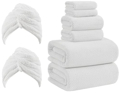 8 Piece Bath Towel Set,Extra Large Bath Sheets 35"x70"-White | Super Soft Microfiber, Lint Free & Quick Dry Towels for Bathroom,Gym,Hotel–2 Bath,2 Hair,2 Hand,2 Washcloths - color: White, size: 8Piece Towel Set