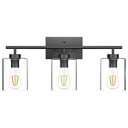 Aipsun 3 Lights Black Vanity Light Fixtures Over Mirror with Clear Glass Shades Industrial Wall Light Fixture for Bathroom(Exclude Bulb) - size: 24.4 inch