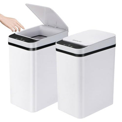 2 Pack Bathroom Trash Can with Lid, 2.5 Gallon Small Slim Trashcan, Automatic Trash Can Touchless, Motion Sensor Waterproof Plastic Trash Bin for Bedroom Kitchen Office Living Room (White) - color: White 2PCS