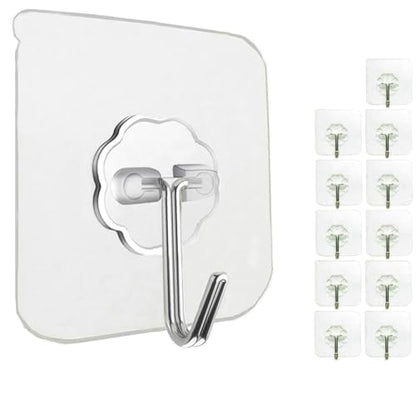 12 Pack Adhesive Wall Hooks Heavy Duty No Drill Clear Sticky Hooks, 33LB | Waterproof Transparent Sticky Hooks for Hanging, 33lbs Max Load No Damage,Ideal for Towel,Coat,Bathroom,Kitchen,Home - size: 12 Pack