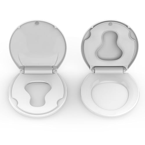 19" Elongated Toddler Toilet Seat, Built-In Potty Training Seat with Soft Quiet Close Non-Slip Design, Magnetic Kids Seat and Cover, Detachable Seat for Longtime Usage,Almond - color: White, with Toddler Seat (2-Pack), size: Round (17″)