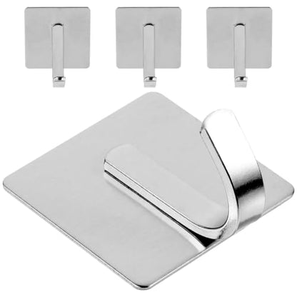 KALLORY Stainless Steel Adhesive Wall Hooks for Hanging Heavy Duty Towels and Clothes Punch-Free Strong Self-Adhesive Hooks for Bathroom and Kitchen