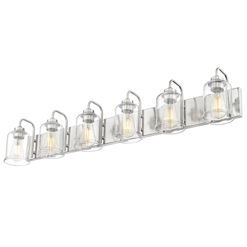 zeyu 44-Inch 6-Light Modern Bathroom Light with Clear Glass, ZSL72B-6W BN | Brushed Nickel Vanity Lighting, Up Or Down Mount, ETL Listed, 6 E26 Bulbs Up To 60W Each, For Bathroom Mirror, Bedroom - color: Brushed Nickel, size: 6-Light