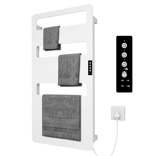 Towel Warmer with Timer for Bathroom, Heated Towel Rack Wall Mounted, Electric Towel Warmers, Bath Towel Heater, Bath Towel Dryer, Hardwired or Plug-in - 35 x18 inch - color: White, size: 35.4" × 18"