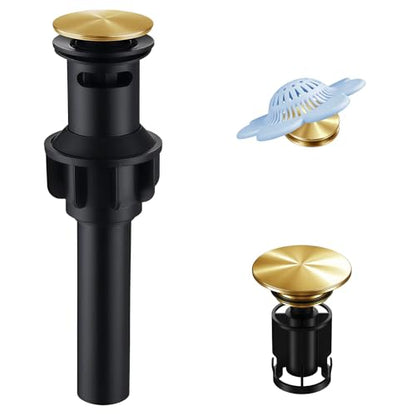 Universal Bathroom Sink Stopper,Brushed Gold Bathroom Sink Drain | for Bathroom Vanity Vessel Sink,with Silicone Hair Catcher Rapid Draining Plastic Pop-up Sink Drain Anti-Clog - color: Bathroom Sink Drain-brushed Gold