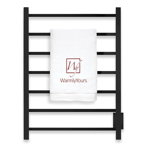 WarmlyYours Tahoe Heated Towel Rack, 7 Bars, Matte Black | Hardwired 120V heated towel rack for spa-like bathroom comfort, 427 BTU/hr, energy-efficient towel drying - color: Matte Black (7 Bars)