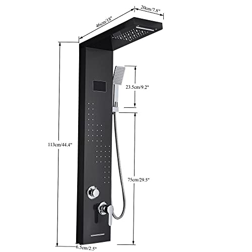 Black Shower Panel Tower System Led Rain Head Combination Massage Body Jets Faucet Shower Column
