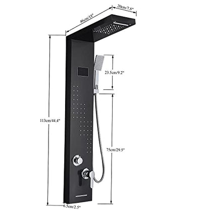 Black Shower Panel Tower System Led Rain Head Combination Massage Body Jets Faucet Shower Column