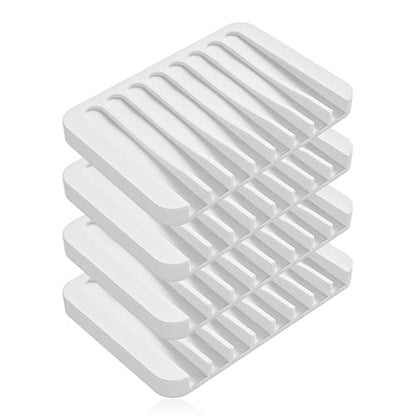 4-Pack Self Draining Soap Dish for Shower Bathroom Waterfall Silicone Soap Saver Tray Sponge Holder for Kitchen Sink Non-Slip Easy Clean (White) - color: White