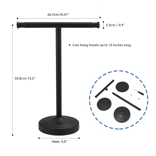 RUMOSE Matte Black Hand Towel Holder Stand Countertop Towel Rack | 13 Inch Bathroom Kitchen Vanity T-Shape Towel Stand Free Standing Stainless Steel Towel Bar Towel Ring - color: Matte Black