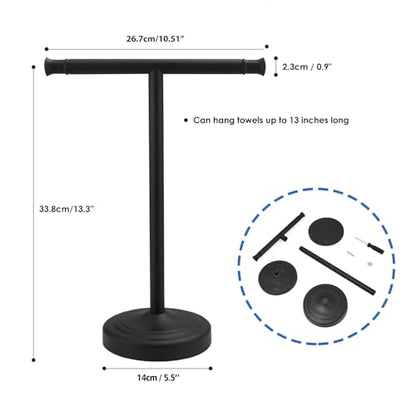 RUMOSE Matte Black Hand Towel Holder Stand Countertop Towel Rack | 13 Inch Bathroom Kitchen Vanity T-Shape Towel Stand Free Standing Stainless Steel Towel Bar Towel Ring - color: Matte Black