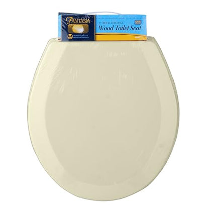 PowerSellerUSA Round Toilet Seat, Adjustable Hinges Wood Toilet Seats with Non Slip Grip Tight Bumpers, Standard Heavy Duty Wooden Bathroom Toilet Seat Close Lid Set, Bone - color: Bone - Wood, size: 17" Standard
