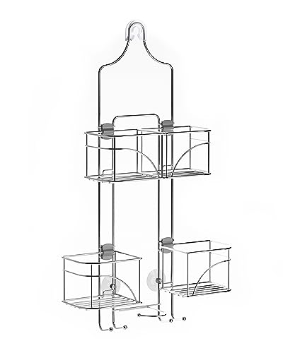Zenna Home Shower Caddy Hanging Bathroom Organizer, Steel Shower Shelves with 4 Sliding Baskets and Built in Hooks, Accomodates Hose for Handheld Shower Head Storage System, Chrome - color: Chrome