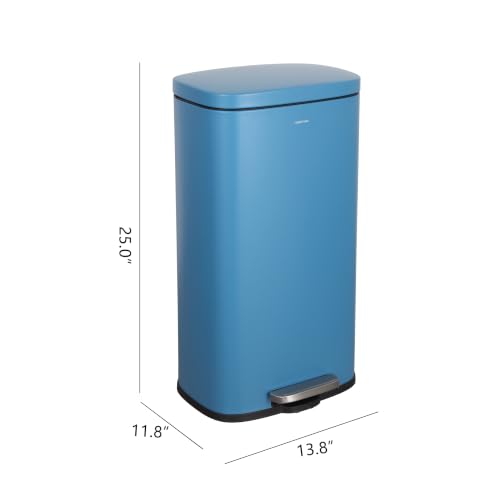 happimess Curtis 8 Gal Step Trash Can Soft Close 25", Bright Cobalt Blue | Iron Construction, Satin Finish, Removable Liner, Steel Pedal, 20 Trash Bags Included, Kitchen Office Bin - color: Bright Cobalt Blue