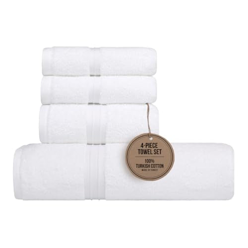 Luxury Bath Towels Set of 4 - Luxury & Soft 100% Cotton, Absorbent, Soft - Includes 1 Shower Towel (28" x 56"), 1 Bath Hand Towel (16"x28") and 2 Wash Cloths (12"x12") - White - color: White, size: 4-Piece Bath Towel Sets