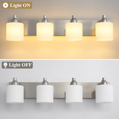 Mecgirn Stainless Steel Milk Glass Bathroom Vanity Light Over Mirror, 4 Light Brushed Nickel Bathroom Light Fixtures with Frosted Glass, Modern Vanity Lighting Wall Mount - color: Brushed Nickel, size: 4 Light