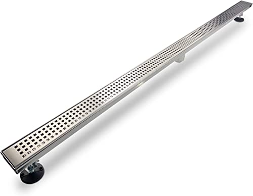 60 inch Linear Shower Drain Brushed Silver with Grate Removable | Square Hole Panel,AISI 304 Stainless Steel Fast Drainage Rectangle Hidden Shower Trench,Detachable Hair Catcher,Leveling Feet - color: Stainless Steel, size: 60 inch+No Base