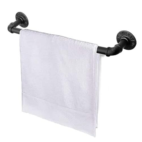 Industrial Pipe Towel Rack Towel Bar, Heavy Duty Wall Mounted Rustic Farmhouse Bath Towel Holder for Bathroom (Black, 18 Inch) - color: Black, size: 18 inch
