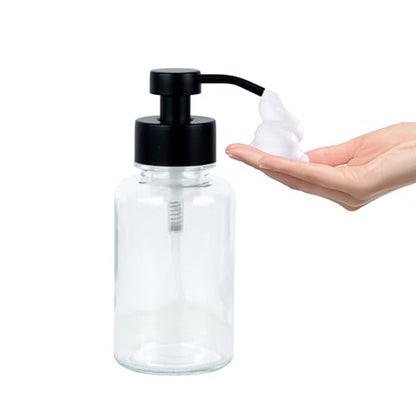 15 oz Amber-Tinted Thick Glass Foaming Soap Dispenser, Refillable Foaming Soap Dispenser with Black Rust-Proof Foam Pump, Suitable for Bathrooms and Kitchens (1, Clear) - color: Clear
