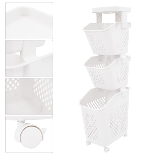 2/3/4-Layer Laundry Basket, Washing Storage Clothes Hamper w/Wheels, Narrow Vertical Rolling Laundry Cart, Bathroom Bedroom Clothes Storage Basket Cart for Towels, Blankets, for Hotel, Dorm (3-Tier) - size: 3-Tier