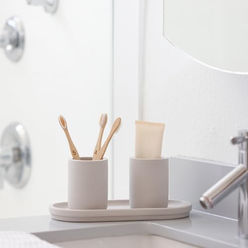 Drying Stone Toothbrush Holder, Diatomite Toothbrush Holders for Bathroom, Quick Drying Electric Toothbrush & Toothpaste Holder Cup, Diatomaceous Earth Bathroom Sink Organizer (Light Grey) - color: Light Grey