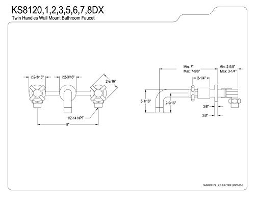 Kingston KS8127DX Wall Mount Bathroom Faucet, Brushed Brass