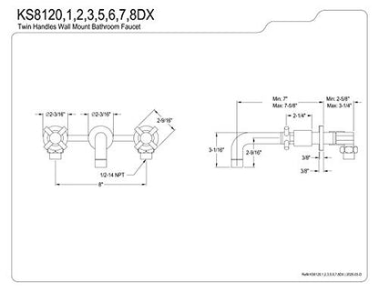 Kingston KS8127DX Wall Mount Bathroom Faucet, Brushed Brass