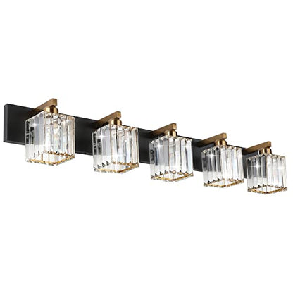 Aipsun Modern Vanity Light Bathroom Lighting Fixtures 5 Light Crystal Bathroom Vanity Light Fixtures (Exclude Bulb) - color: Black Gold, size: 40 inch