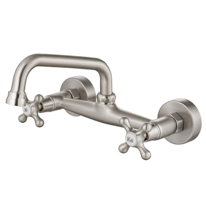 Airuida 8 Inch Center Brushed Nickel Wall Mount Kitchen Sink Faucet | Double Cross Handle,Adjustable Center,6 Inch(15cm) Spout - color: Brushed Nickel