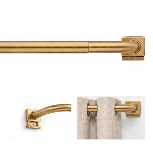Gold Around Curtain Rod 30 to 90 Inch,Heavy Duty Adjustable Metal Drapery Rod with French Return, 7/12" Curved Blackout Rod for Home & Office - color: Soft Gold, size: 30-90