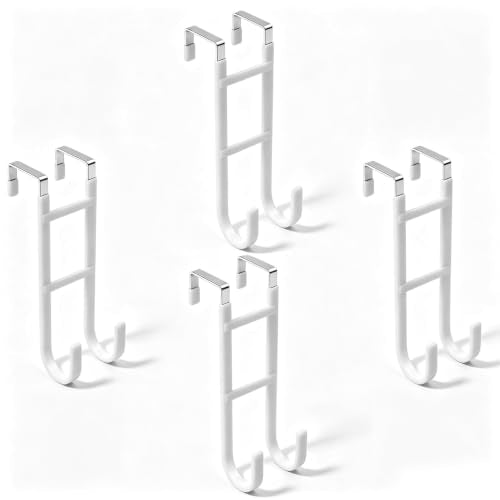 BAKON Over-the-Door Hooks, 4 Pack Heavy Duty Door Hanger with Anti-Scratch Rubber for Hanging Coat Towel Bag, Fits 1-3/8" Interior Doors, Suitable for Bathroom LivingRoom Bedroom and Kitchen, White - color: White, size: 4Pcs Long 7.8''-Fit 1-3/8 Interior