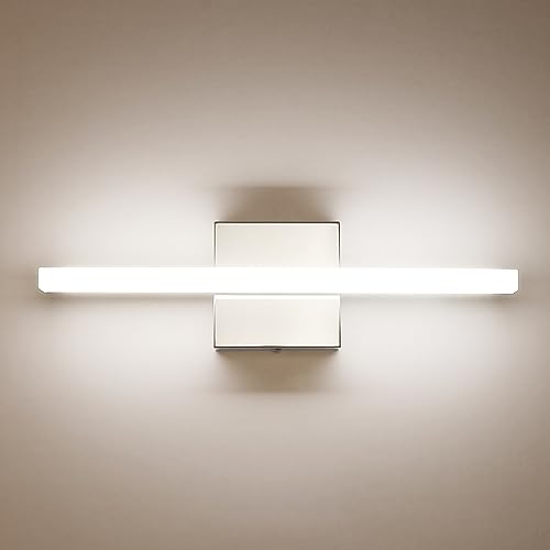 Bathroom Vanity Light Fixtures Above Mirror, Modern Wall Sconce | Small 16 Inch, Chrome, Soft Shadow Free, Linear Lamp Bar, over Sink, Sleek, Rustproof, Non-Glare, 4000K Natural White, 1 Pack - color: 4000K, size: 16inch