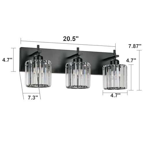 Black Crystal Bathroom Vanity Lights, Modern 3-Lights Bathroom Lighting Fixtures Over Mirror, Crystal Wall Lighting with Round Shade - color: Black-Round Shade, size: 3-Light