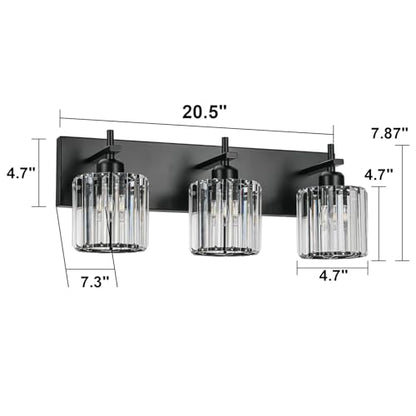 Black Crystal Bathroom Vanity Lights, Modern 3-Lights Bathroom Lighting Fixtures Over Mirror, Crystal Wall Lighting with Round Shade - color: Black-Round Shade, size: 3-Light