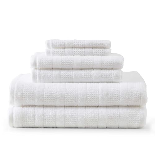 Martha Stewart - Bath Towels, Soft & Absorbent 100% Cotton Towels, Solid 500 GSM, 6-Piece Bathroom Towel Set with Textured Weave (Bedford Cottage White) - color: Bedford Cottage White
