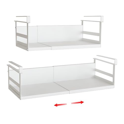 Expandable Under Cabinet Shelf Organizer with 0.94-Inch Thick Clips, Heavy Duty Extendable Under Shelf Storage Basket for Pantry or Laundry Room, White, 2 Pack, Interior: 4.13" H x 7.2" D - color: White-4.13"h X 7.2"d-0.94" Thick Clip, size: 2 Pack