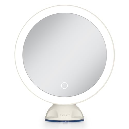 Lighted Wall Mounted Suction Cup Makeup Mirror with 10X Magnification - color: Neutral