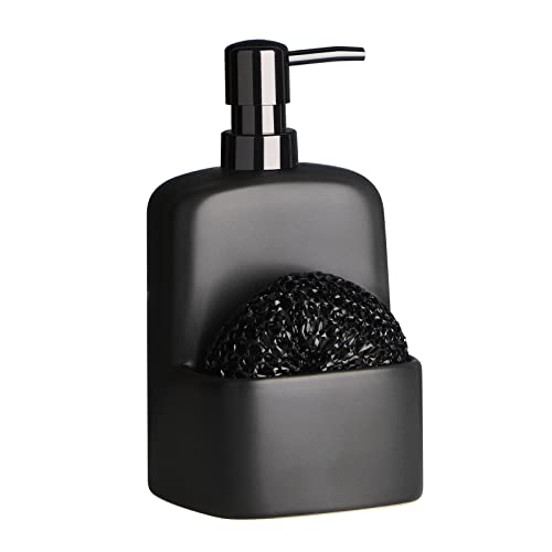 Dish Soap Dispenser - Kitchen Soap Dispenser with Sponge Holder Matte Ceramic Soap Daddy Dispenser 20oz for Kitchen (Matte Black) - color: Matte Black