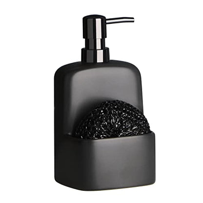 Dish Soap Dispenser - Kitchen Soap Dispenser with Sponge Holder Matte Ceramic Soap Daddy Dispenser 20oz for Kitchen (Matte Black) - color: Matte Black