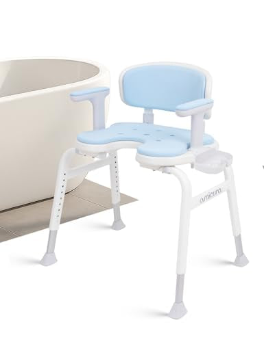 U-Shaped Shower Chair, Modular Arms & Back, 300 lb, Blue | Soft EVA padding, adjustable height, non-slip feet, tool-free setup, and a warm home-friendly look - color: Blue